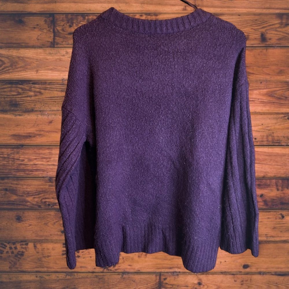 Brave Soul Women's V-Neck Cable Knit Sweater - Deep Plum - Picture 2 of 5